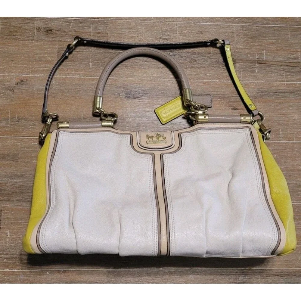 Coach Madison Yellow and Cream Color Block Madison Kara Satchel Purse